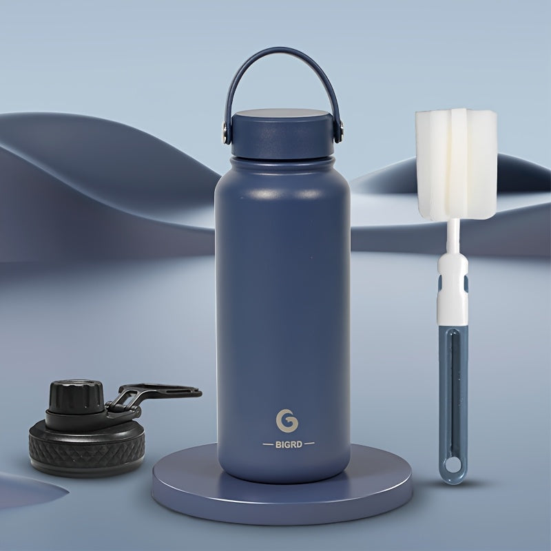 BIGRD 1000ml stainless steel sports Bottle leak proof water bottle double cap Bottle suitable for carbonated water bottle, silicone handle cap/direct drinking cap, suitable for sports/outdoor/camping/fitness/yoga, Yoga Gear,