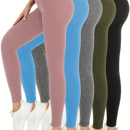 5 Pack High Waisted Yoga Leggings for Women, Super Soft Athletic Tummy Control Pants, No See-Through Stretch Fabric, Workout & Running Gear