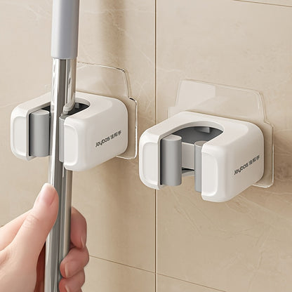 2pcs Wall Mounted Mop and Broom Holder, No-Drill, Wall-Mounted Storage Rack, Bathroom Storage Rack for Kitchen and Bathroom, Multifunctional Tools Storage Clip for Bathroom Kitchen Garden, Cleaning Accessories, Household Gadg