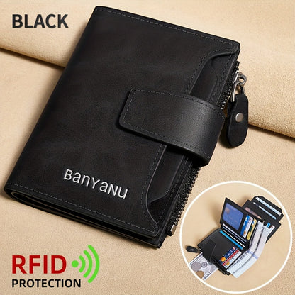 BANYANU Vintage Genuine Leather Wallet for Men - RFID Blocking, 17 Card Slots, Zippered Coin Pocket &amp; Independent Card Holder, Brown, Perfect Father'S Day Gift, Secure Card Storage | Vintage Wallet | Durable Zipper Closure, B