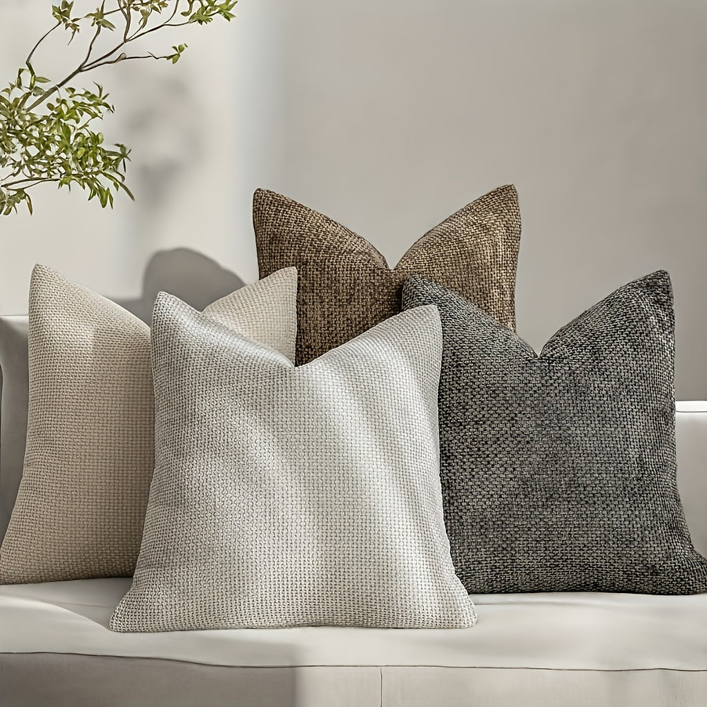 4pcs Contemporary Decorative Throw Pillows - Gray & Hemp Blend, Hand Wash Only with Zipper Closure, Versatile for Sofa, Bed, Armchair & Floor Seating