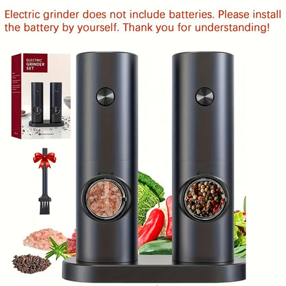 2pcs Electric Salt and Pepper Grinder Set with Adjustable Seam/Fineness, One-Touch Operation, (/Battery), Compact and Portable Base with ABS Housing &amp; Black/White Design, Ideal Gift