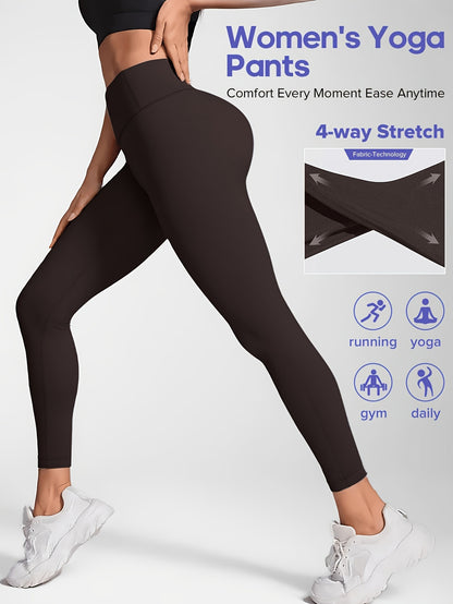 Women'S High-Waisted Elastic Yoga Pants - Compression, Stretchy & Comfortable for Fitness, Running, and Daily Wear - Solid Color Design, Workout Pants| highwaisted Leggings|Stretchy Fabri