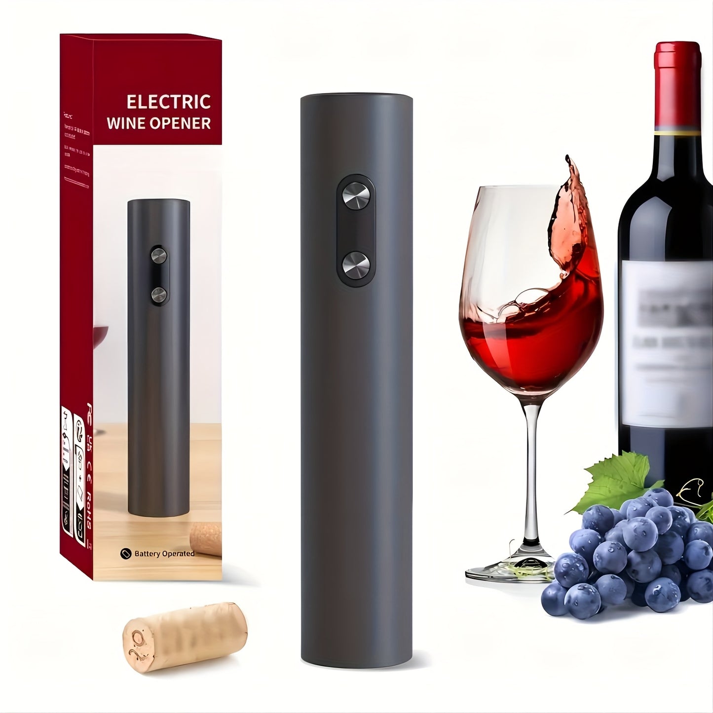 Electric Wine Opener - Single or 5-piece set with vacuum sealer and pourer, automatic brush bar tool kit for home, party, gifts.