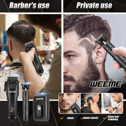 WEEME 3pcs Men's Grooming Kit - LCD Electric Clipper + Cordless Shaver + T-Blade Trimmer | USB-C Rechargeable w/Brushes & Care Accessories | Durable Hair/Facial Grooming Tools for Home & Travel