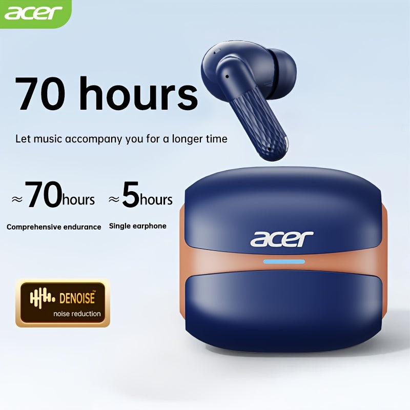 Acer OHR548 Wireless Headphones with 52dB Deep Sea Noise Reduction, In-Ear Design, Wireless 5, 4, Heavy Bass, No Sound Leakage, SSVP Extreme Digital Enhancement, Type-C Charging Case, Ultra-Long Standby, Touch Control, for Sm