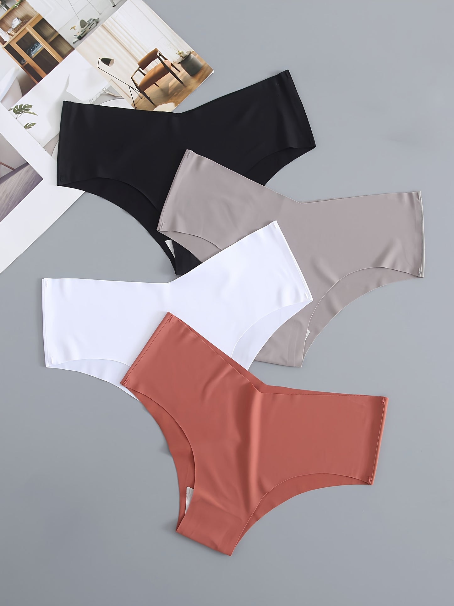 4 Pack Seamless Panties, Sporty & Comfy Solid Brief Panties, Women's Lingerie & Underwear