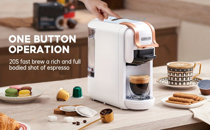 CAFELFFE Multifunctional Capsule Coffee Machine | Italian Espresso Machine | Hot and Cold Use | Quick Heating | Compatible with NES Capsules, DG Capsules, ESEpod | Automatic Coffee Maker for Home and Office | Great Gift for D