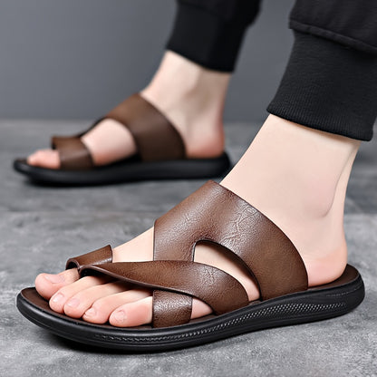 Men'S Summer Sandals - Breathable Microfiber Synthetic Upper, Slip-On Round Toe Beach Shoes with Faux Insole & Sole, Fashionable Vacation Style for Daily & Outdoor Use