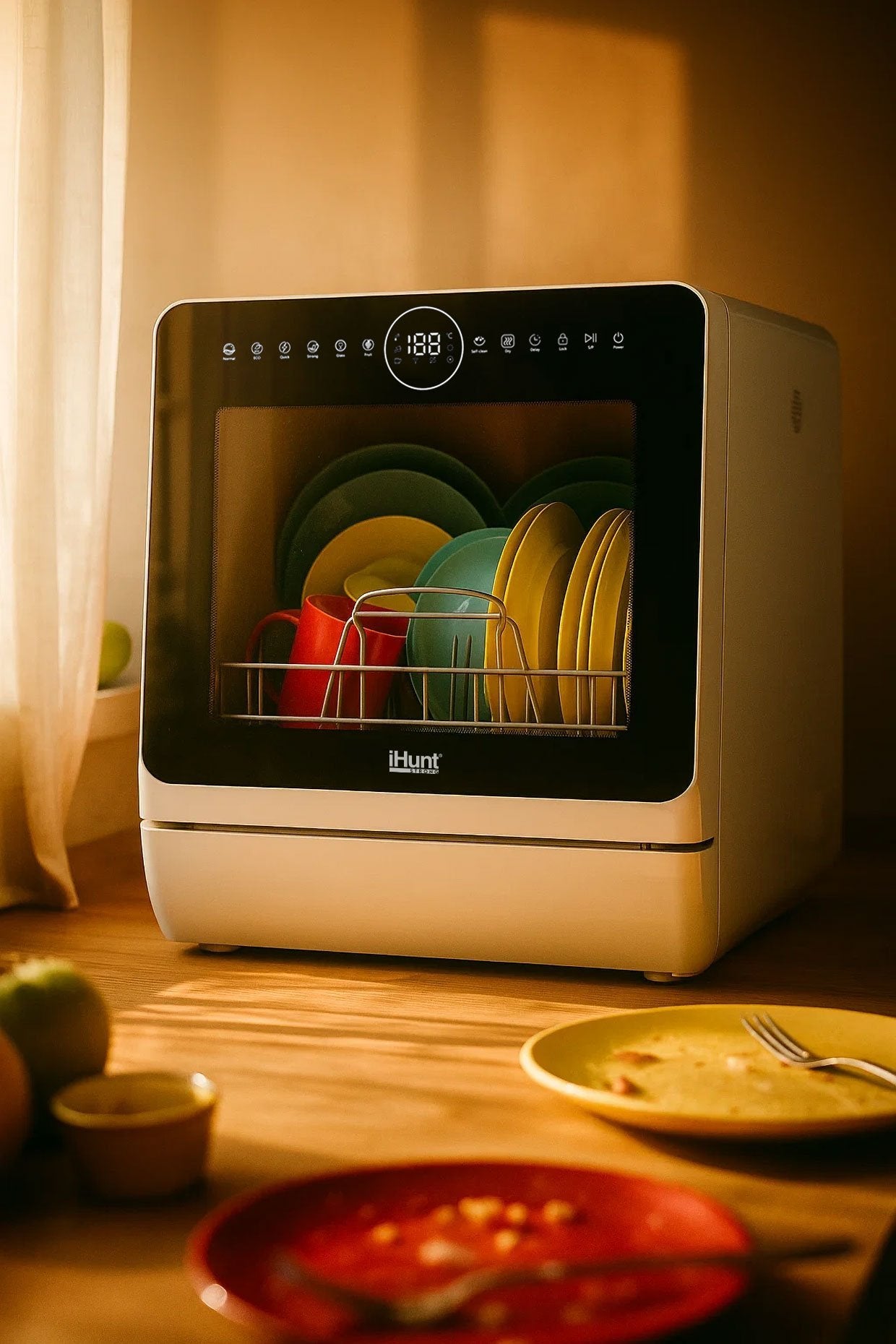 Compact Ihunt Bro Dishwasher Xpert, Turbo Clean, 950W, Drain Pump, Digital Control, Class B, 6 Programs, Heating / Drying, Water Supply Tap / Manual, 5L Water Reserve, 45Cm, White