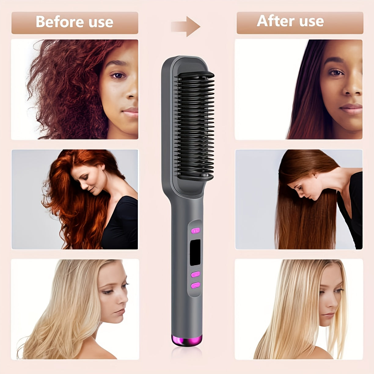 2-in-1 Straightening & Curling Hair Styler Comb - Fast, Portable with European Plug (220V) for Professional Salon & Home Use