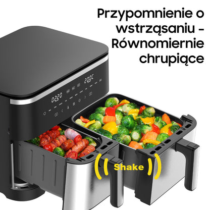 Iceagle XXL Hot Air Fryer, 2600W, 11L Dual-Zone Air Fryer with 2 Independent Chambers, 2-Sized Baskets, 10 Preset Programs, Timer, Digital Control Panel, and Recipe Guide