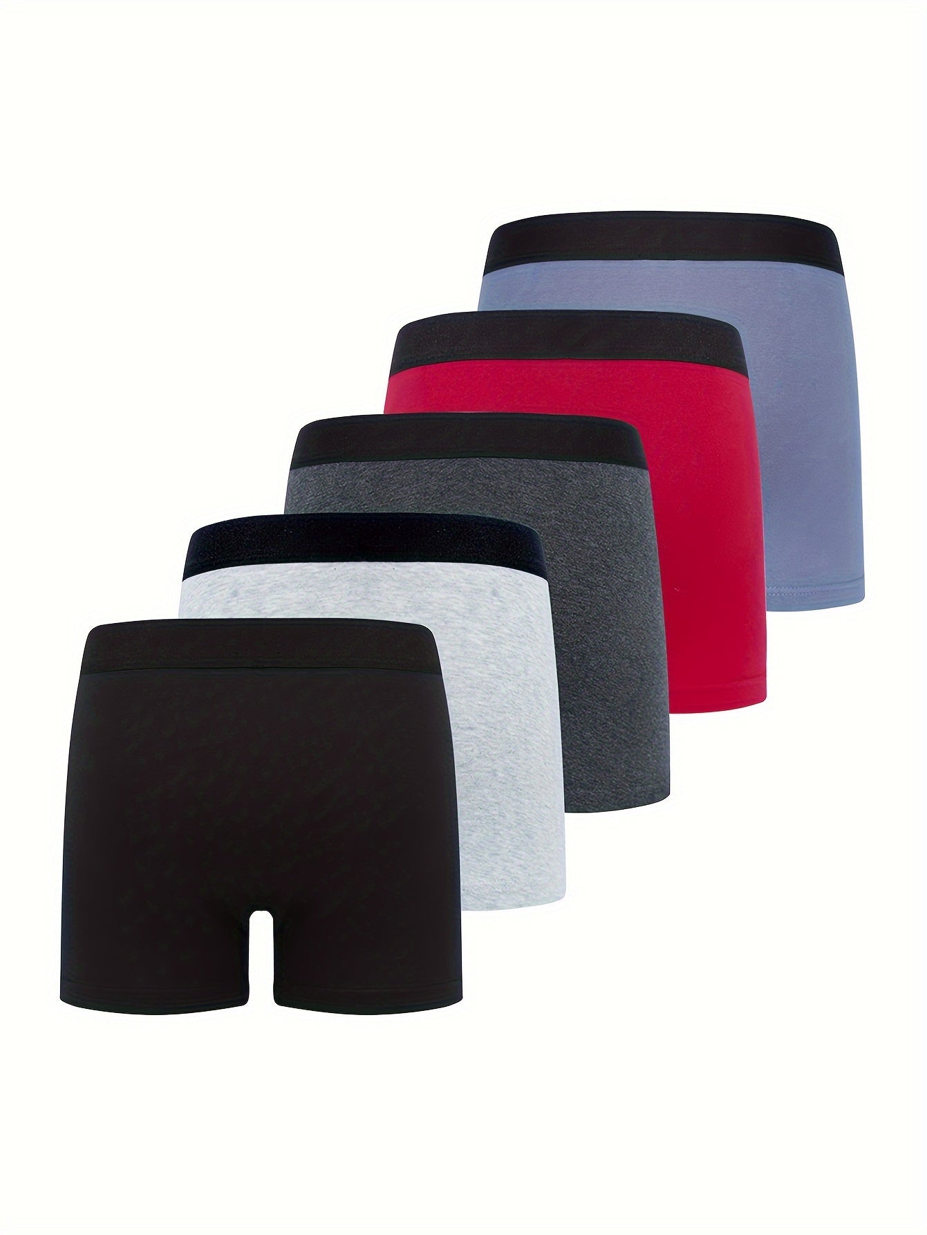 5pcs Football Print Boxer Briefs for Teen Boys - Breathable, Stretchy, Comfort Fit with Elastic Waistband & Half-Button Closure, Black with White & Red Soccer Design, Sports Underwear, Youth Athletic Wear, Sporty Boxers, Brea