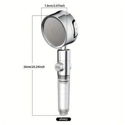 Chuveiro pressurizado com três configurações ajustáveis, concebido para fornecer uma forte pressão de água para banho doméstico, com chuveiro de ângulo ajustável, ideal para acessórios de casa de banho.