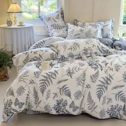 100% Light Beige-Friendly Comfort 13372 Density Quilt Cover Set Blue Feather, All-Season, Zipper Closure, Machine Washable, Twill Weave, Printing, Not Included, for Bedroom, Guest Room, Bedroom Comfort|Modern Bedroom Decor|Zi