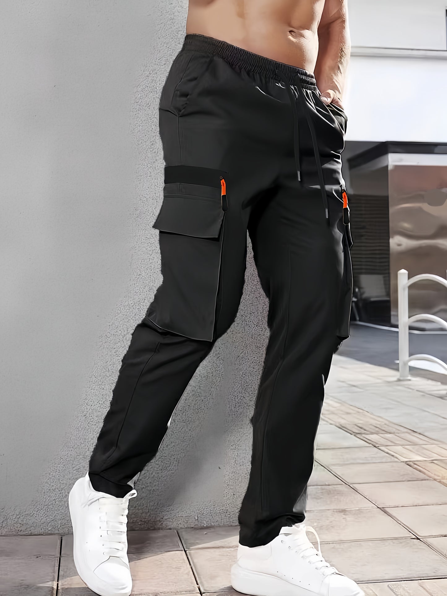 Men's Heavy-Duty Work Pants - Loose-Fit Cargo Trousers with Multiple Utility Pockets, Elastic Waistband, Non-Stretch Fabric for Construction, Outdoor, Everyday Casual - Black Pants (Machine Washable), Outdoor Activities, Func