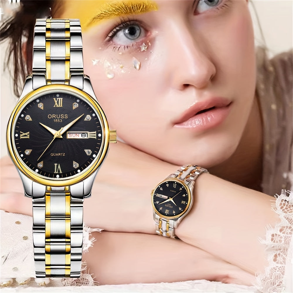 Luxury Rhinestone Decor Quartz Watch Waterproof Calendar Luminous Analog Wristwatch For Daily Life Business Travel Vacation Date Watch