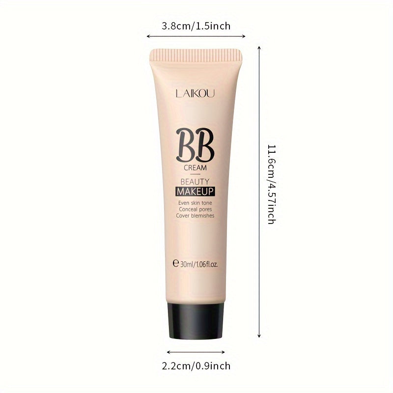 LAIKOU BB Cream à prova de água com cobertura total, tons naturais/marfim/bronzeado, 30ml, base de longa duração, controlo da oleosidade, uniformiza o tom da pele e disfarça os poros.