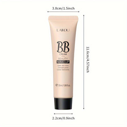 LAIKOU BB Cream à prova de água com cobertura total, tons naturais/marfim/bronzeado, 30ml, base de longa duração, controlo da oleosidade, uniformiza o tom da pele e disfarça os poros.