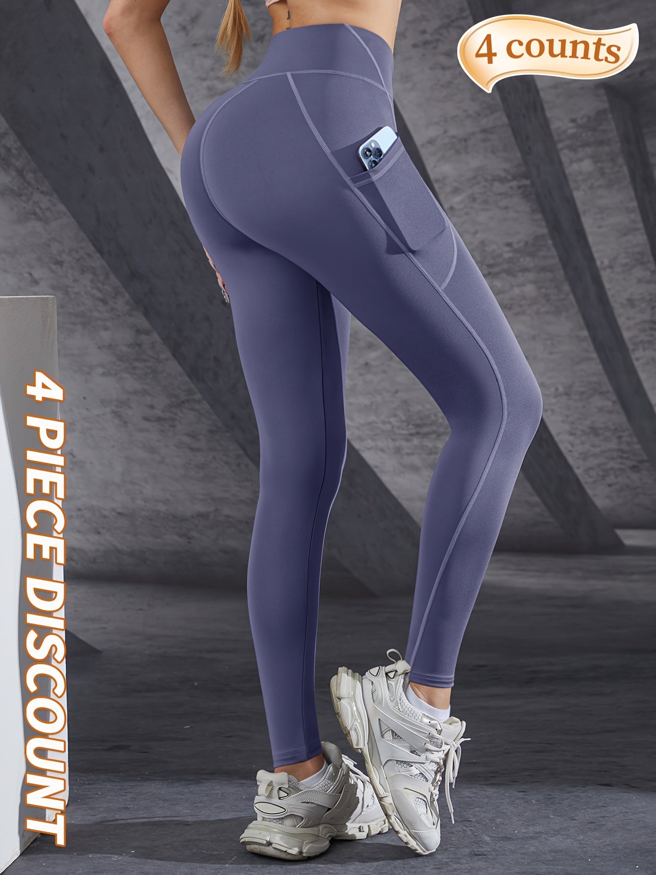 4pcs High-Waist Tummy Control Yoga Leggings - Stretchy, Slimming Activewear Pants with Pockets for Women