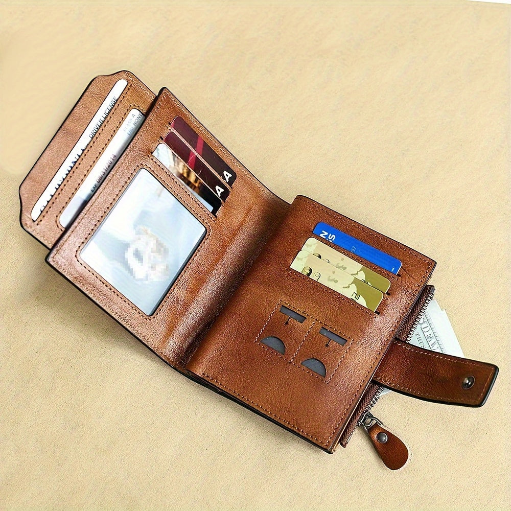 1pc CIEPHIA Men's Genuine Leather Wallet - RFID Blocking -Theft, Vintage Brown (Dark tan/, with Zipper Closure, 17-Card Holder, Coin Pocket, ID Window, Multi-Compartment - Heavy-Duty Full-Feature Wallet for Men, Ideal Gift fo