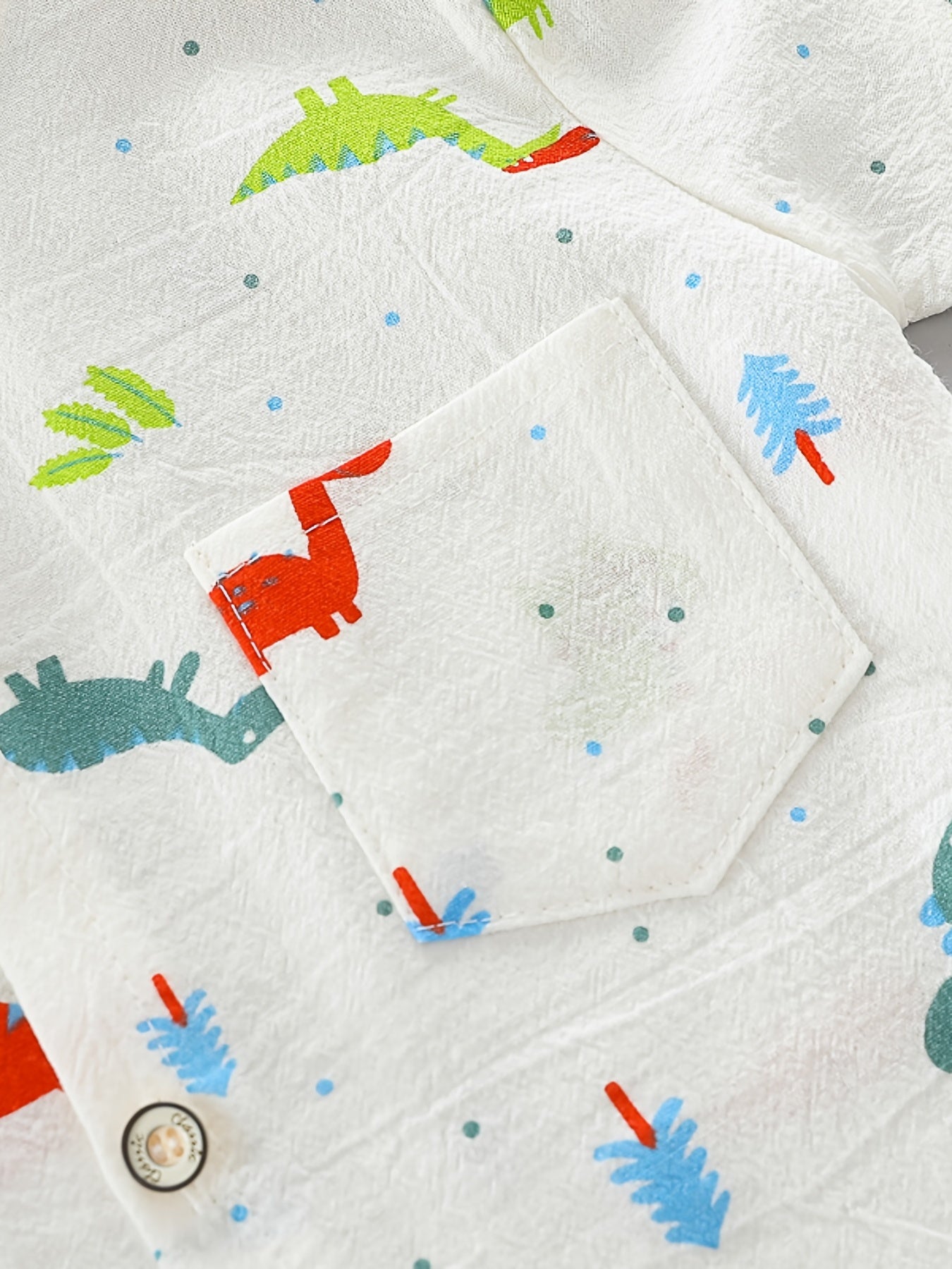 2pcs Baby Boys Dinosaur Print Button Short Sleeve Shirt Top &amp; Elastic Waist Shorts Set Toddler Summer Clothes For Daily &amp; Outdoor Wear