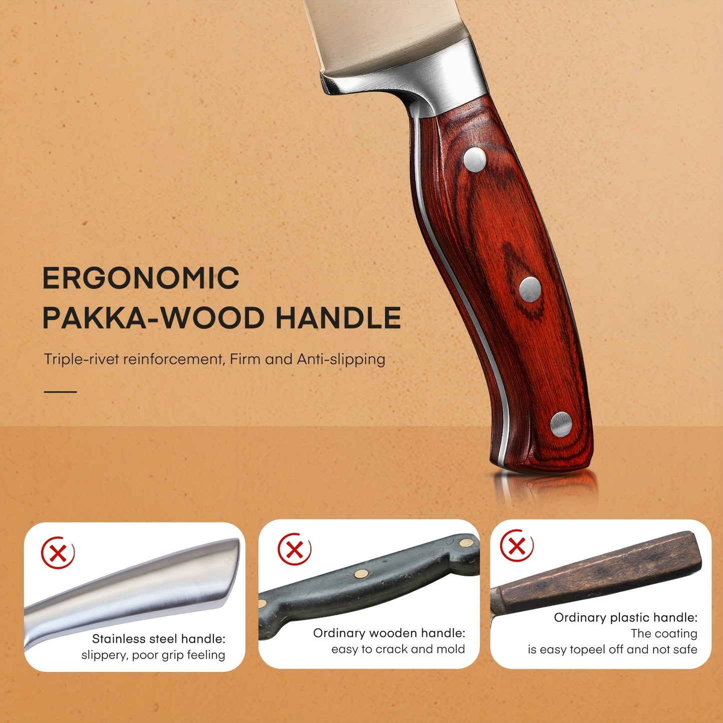 16pcs Knife Set, With Wooden Handle, Stainless Steel Chef'S Knife Set With Wooden Block, Professional Kitchen Knife With Sharpening Steel, Ideal Christmas Gift For Mother, Friend, Brown/Black