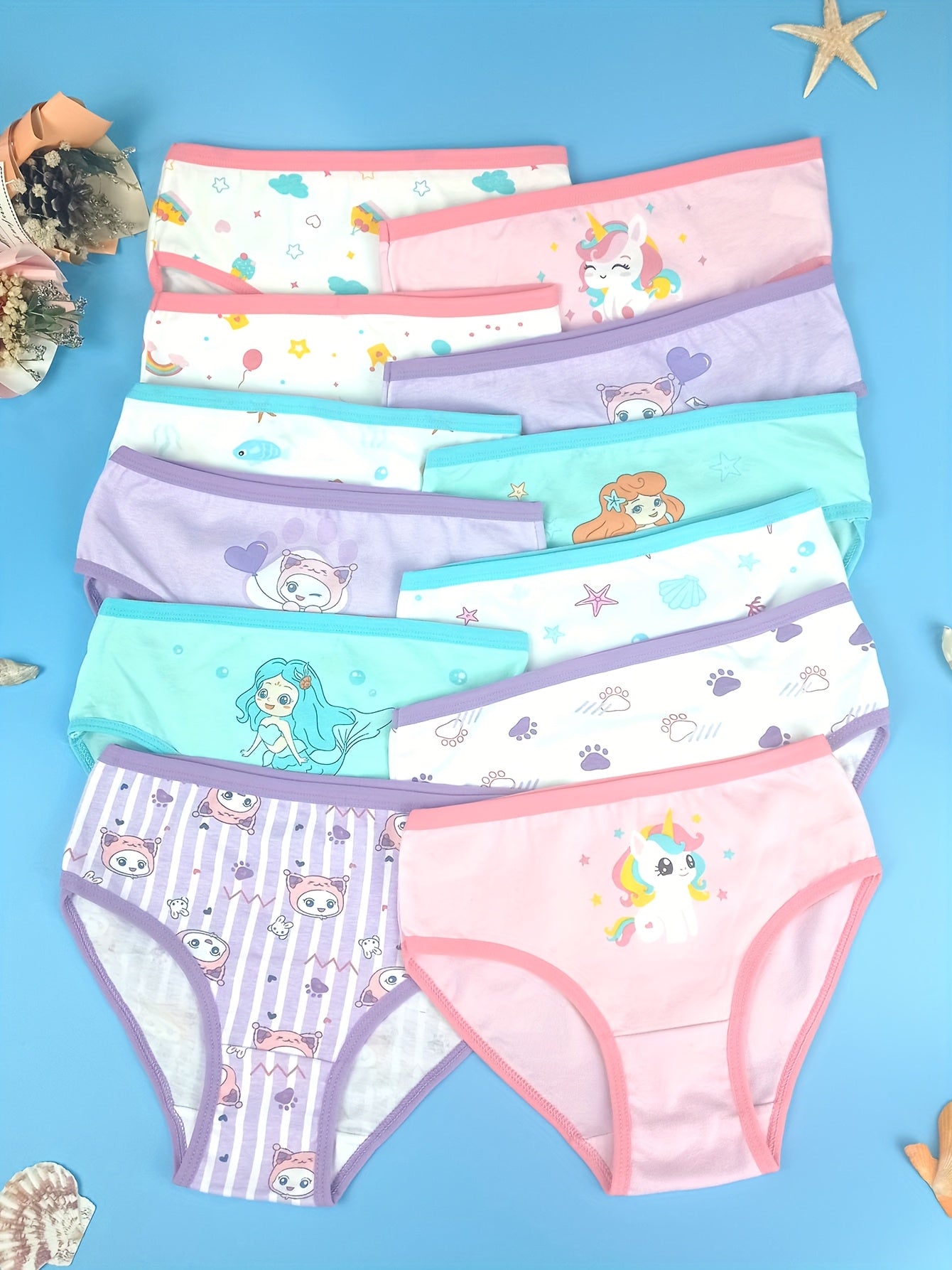 8pcs Random Kids Girls Cartoon Panties, Toddler Cute Briefs, Soft Breathable Children Bikini Underwear