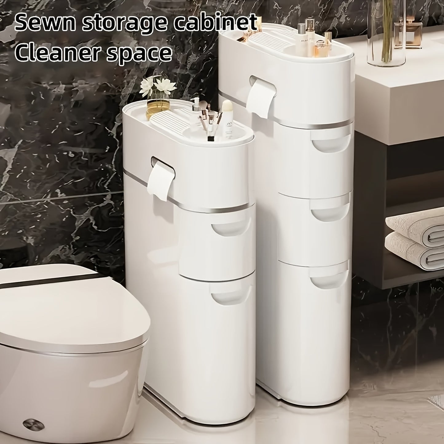 Bathroom Furniture Set, 4-layer Space-saving Transparent Drawer Storage Cabinet - Bathroom Gap Drawer Storage, No Need to Install Multi-function Storage Rack, Suitable for Bathroom, Kitchen, Living Room - Durable Plastic Home