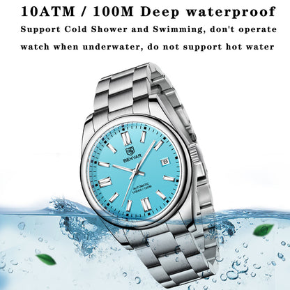 1pc BENYAR Men's Mechanical Wristwatch, 10Bar Waterproof Automatic Watch, Stainless Steel Sports Diving Watch For Men, Ideal choice for Gifts