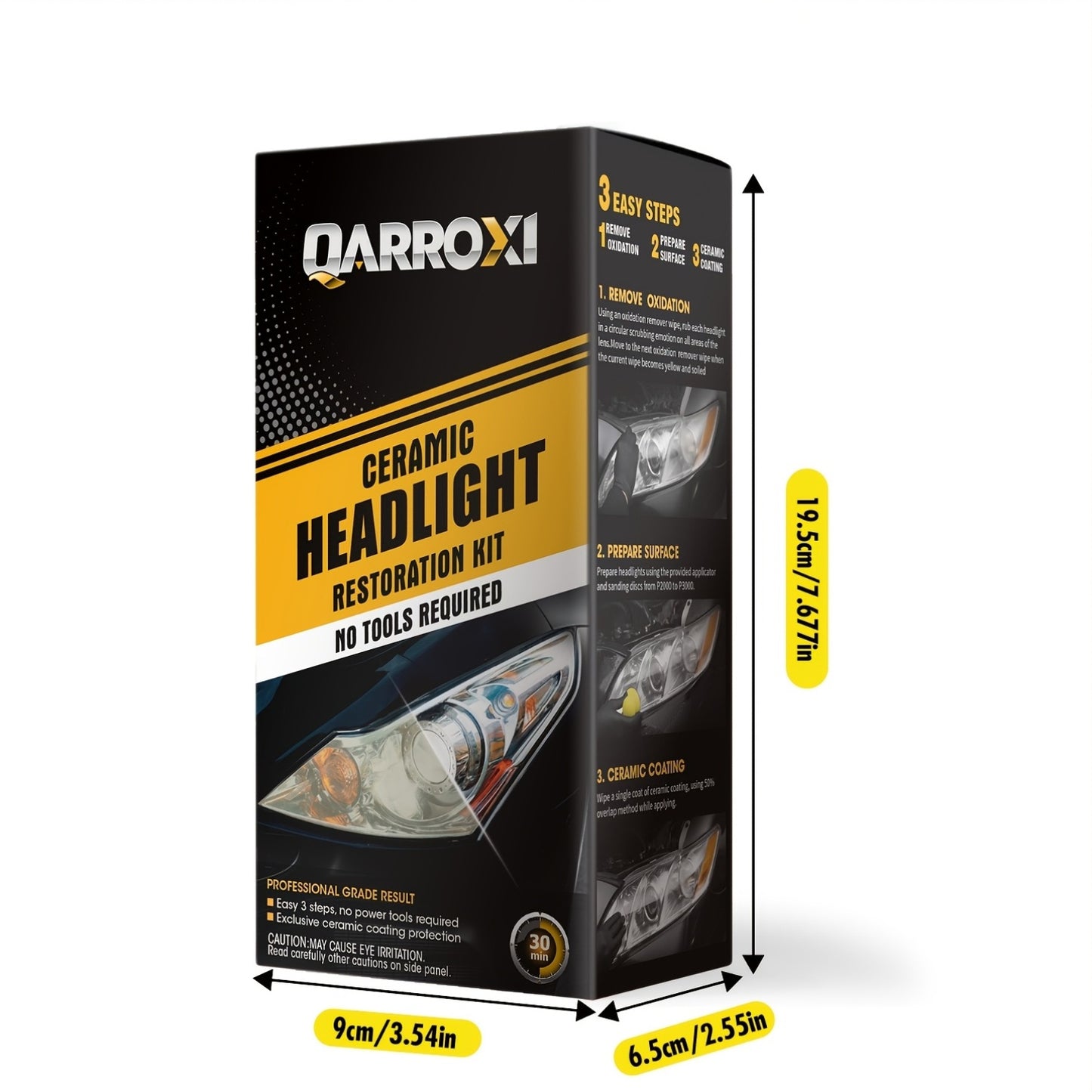 QARROXI Cefor ramic Headlight Restoration Kit, 3-Step DIY Headlight Renewal, UV Blocking Clear Coat, Enhanced Light Output & Beam Precision, Durable Fabric Material, with Compatible Multiple Models for Uncharged