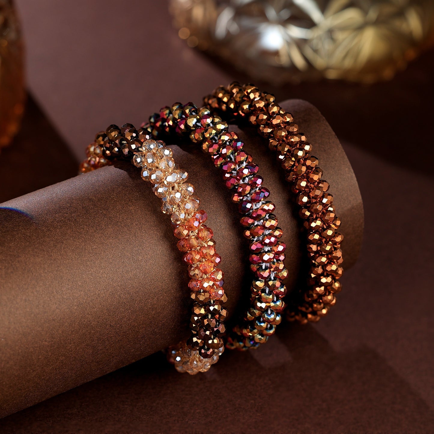 Esbbela 3pcs Bracelet Set Holiday Gift Beaded Artificial Crystal Stackable Strap Set with Elasticity Suitable for Women Men 16.51-20.32cm Daily Vacation