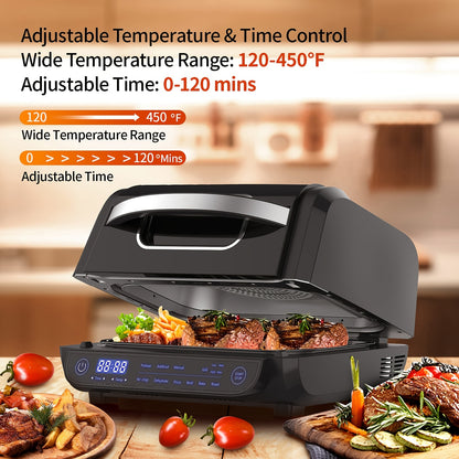 8-in-1 Grill Hot Air Fryer, 6L Capacity Airfryer, Electric Grill with Touch Control, 120-Minute Timer, 1700W, Black