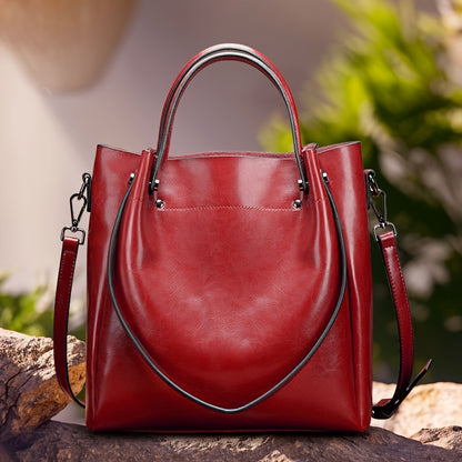 Women'S Genuine Leather Tote & Crossbody - Elegant Minimalist Hand with Golden-Tone Hardware, Zipper Closure, Golden-Tone Hardware &, Sturdy Base For Everyday & Formal Use, Versatile Accessory, Sleek Design, Durable Construct