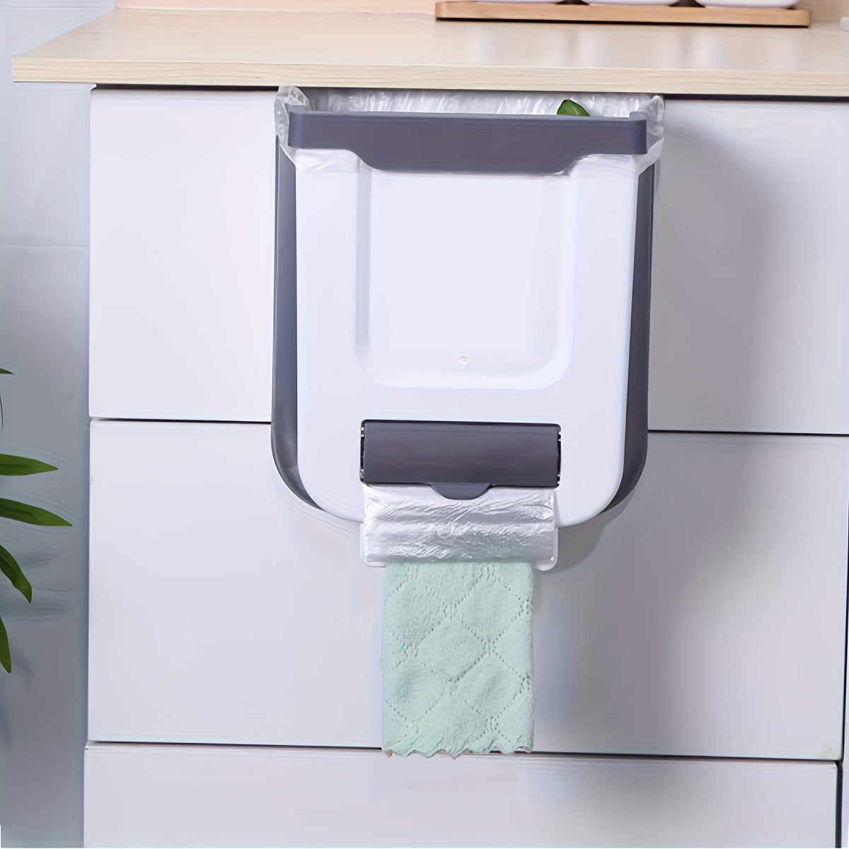 1pc Large Foldable Hanging Trash Can for Kitchen Cabinet Doors - Space-Saving, Wall-Mounted Waste Basket in White & Gray with Creative Sorting Feature, No Electricity Required, Cabinet Door Trash Can|Modern Kitchen Accessory|