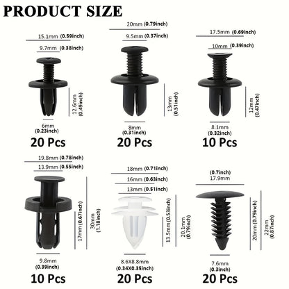 105pcs/Set Car Retainer Clips Kit With Fastener Removers, Universal Car Bumper Clips And Fasteners Plastic Rivets, 6 Popular Sizes Of Car Body Fixed Clip Bumpers And Replacement Parts Of Car Fenders, Applicable To Most Models