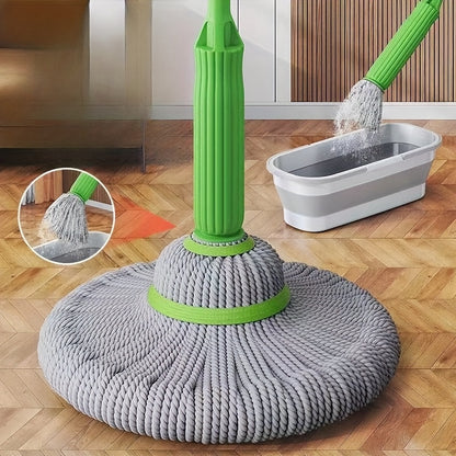 1pc Super Absorbent Rotary Mop with Green Handle - Ideal for Home, Kitchen, School, Office, Bathroom & RV Travel - 7pcs Set | Easy-to-Clean Microfiber Mop Head & Bucket