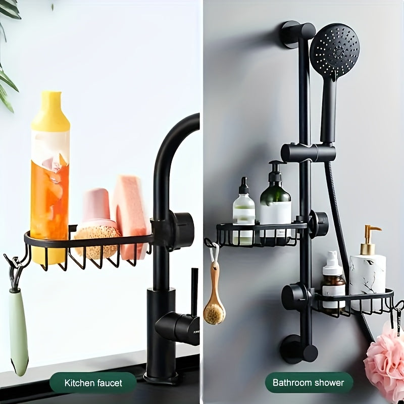 2pcs Aluminum Shower Caddy - Sturdy &amp; Easy to Install with Hooks, Suitable for Shampoo, Body Wash, Sponge Brush - Modern Style, Rust-Resistant Material, Bathroom Accessory
