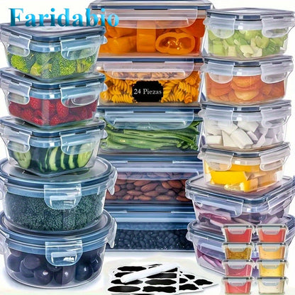 48pcs Airtight Food Storage Container Set with Labels And Marker, Includes 24 Lids + 24 Containers, Reusable & Leak-Proof Plastic Storage Containers for Meat, Eggs, Fruit And Vegetable, Perfect for Pantry, Travel, Outdoor Pic