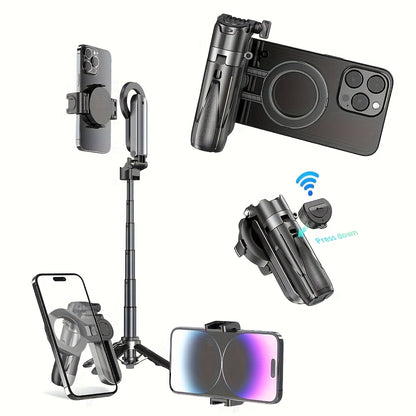 4-in-1 Multi-function Selfie Stick with Bluetooth Remote Control | Magnetic, Cell Phone Clip Dual Combination, 360° Rotation + 220° Flip Adjustment | Detachable Tripod/Cell Phone Holder | Portable Folding Compatible with 4.