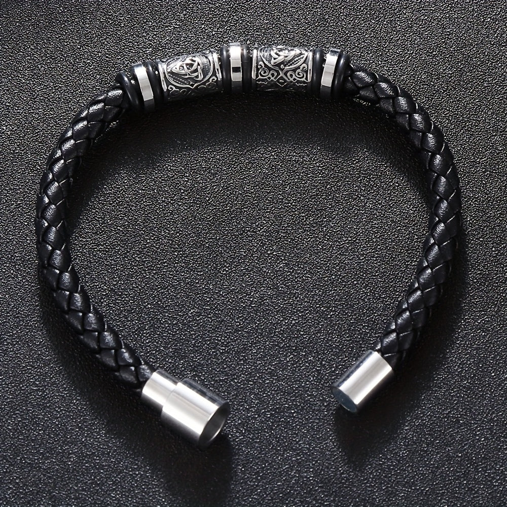 Pulseira de homem em pele sintética entrançada à mão - Pulseira elegante e ajustável de 21 cm com várias camadas, acessório durável para uso diário e festas, um excelente presente para ele.