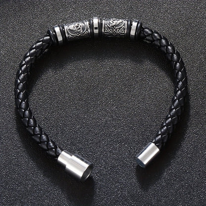 Pulseira de homem em pele sintética entrançada à mão - Pulseira elegante e ajustável de 21 cm com várias camadas, acessório durável para uso diário e festas, um excelente presente para ele.