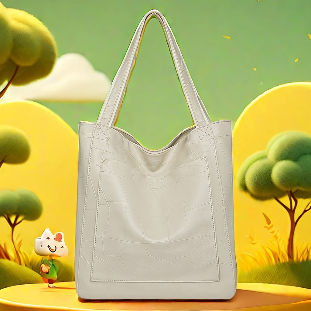 Women's Faux Leather Tote Bag with Magnetic Closure, Fixed Shoulder Straps, Solid Color, Polyester Lined, Edge Paint Detail, Suitable for Various Occasions