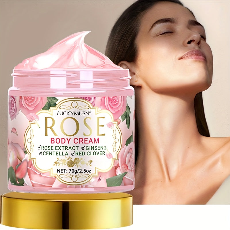LUCKY MUSN Rose Body Lotion - Long-Lasting Fragrance, Deep Moisturizing & Brightening Formula with Ginseng, Lavender, and Vitamin E - Elegant Floral Design for Face, Neck, Underarms, Body - 70g, Light Beige Care, Elegant Pack