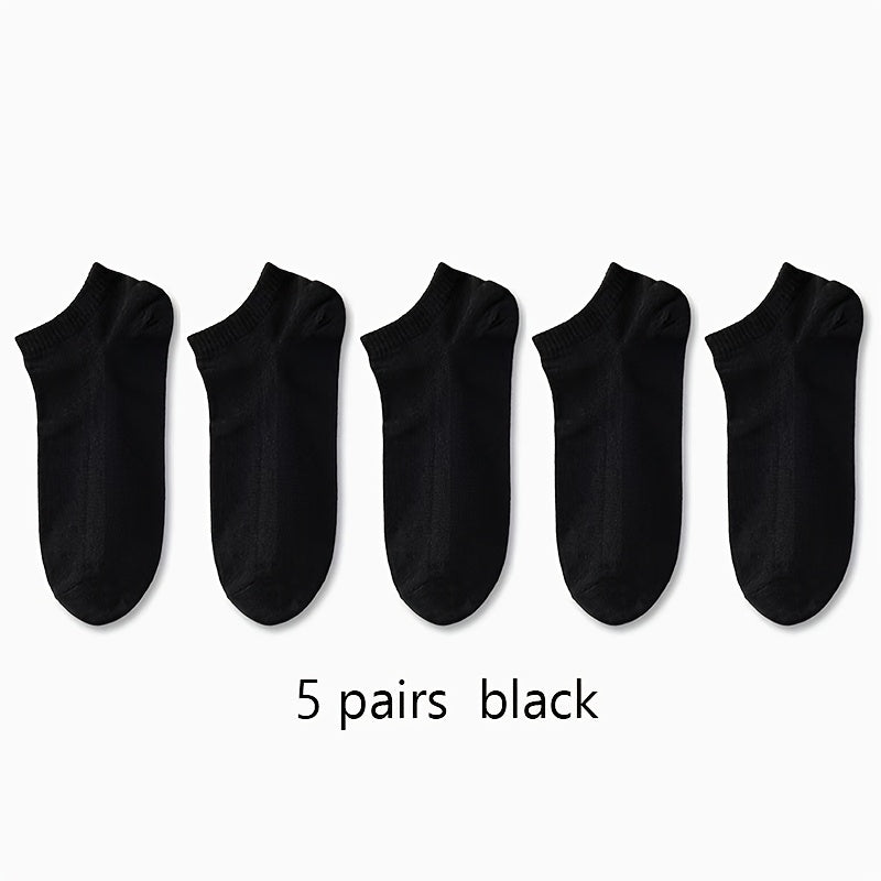 5 Pairs Ultra-Comfortable Low-Cut Ankle Socks - Breathable, Stretchy, and Durable for Sports & Casual Attire - Solid Black, Gray, and White, Sports Socks, Versatile Sock Options, Simple Sock Design, Breathable Fabric