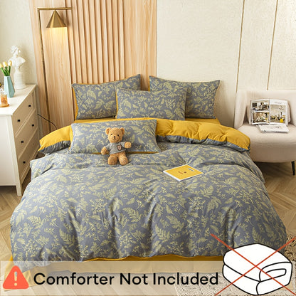 Dark Vine Pattern 4-Piece Vintage Small Floral Bedding Set. Includes 1 flat sheet, 1 duvet cover, and 2 pillowcases. Machine washable polyester. Breathable and easy to clean. Does not contain down duvet or pillowcases.