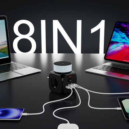 2025 New multifunctional round plug/socket/strip with 3 power outlets, with night light (2 USB-A) (2 TYPE-C), in-line socket, suitable for home, office, kitchen, bathroom and other places, multi-plug outlet, office.