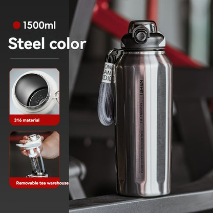 NIRMEI 316 Stainless Steel Insulated Sports Water Bottle with Straw - Leak-Proof, Dual-Use for Hot & Cold Beverages, Car Cup Holder Design, Matte Finish, Portable & Durable for Outdoor Activities, Festive Gift for Valentine'S