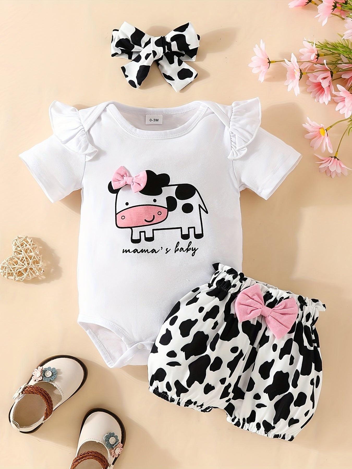 3pcs Short Sleeve &amp; Shorts Set for Newborns - "I'm Daddy's Girl" Letter Print Pants and Headband, Mommy's World Alphabet Kids' Outfit, Perfect for Outdoor