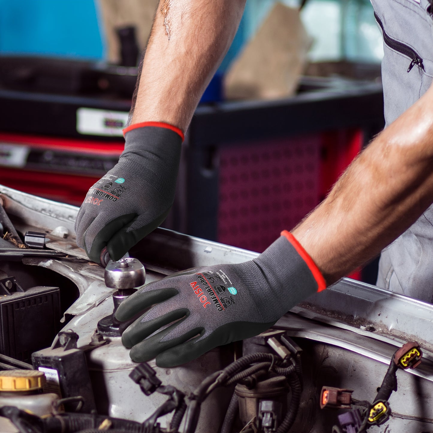 JOISIV 2/6 Pairs of Nitrile-Coated Rubber Gloves Featuring Microfoam Nitrile for a Robust Non-Slip Grip, Ideal for Gardening, Truck Driving, Auto Repairs, Laborers, Home Renovations, And Everyday Tasks.